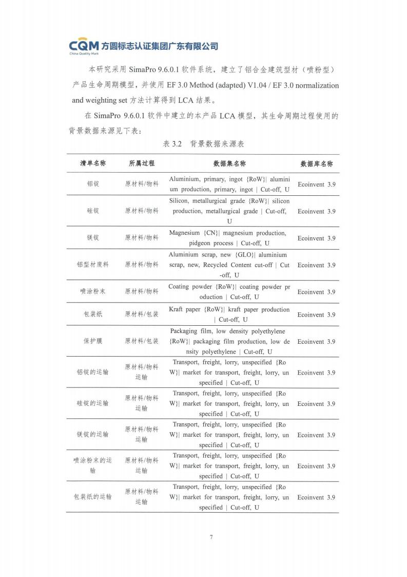 11鋁合金建筑型材（噴粉型）產(chǎn)品Ⅲ型環(huán)境聲明評價報告-方圓蓋章(圖13)