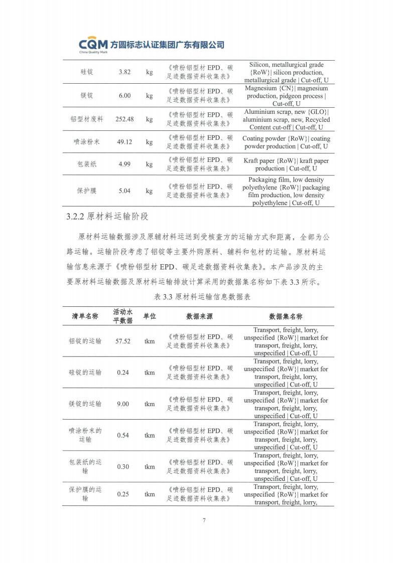 09鋁合金建筑型材（噴粉型）產(chǎn)品碳足跡評價報告-方圓蓋章(圖13)